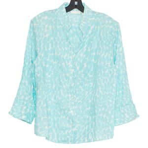 Tweeds Top Linen 3/4 Sleeve Lagenlook Coastal Grandma Cottagecore Button Blue XL